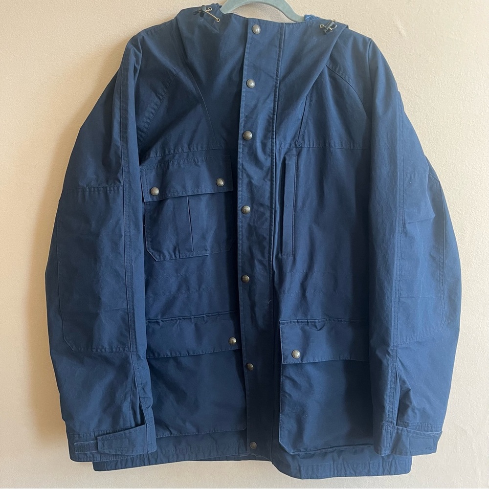 Lands’ End Bayfield Cotton Parka Barn Jacket Navy Lined Plaid 486014 Size XL